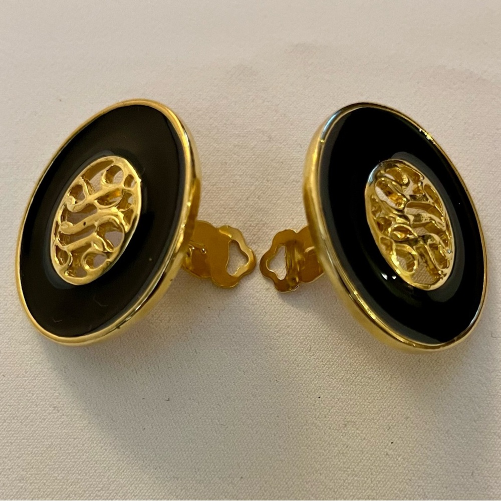 Black and Gold Monogram Earrings - Picture 7 of 16